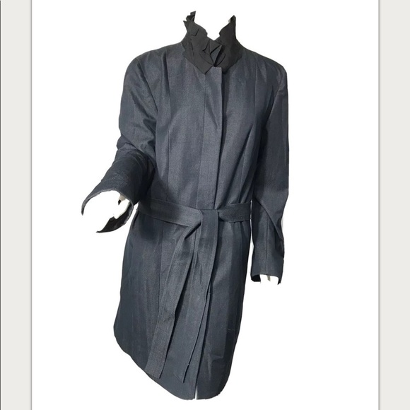 Tahari ruffle mock neck trench coat Large - Picture 1 of 8